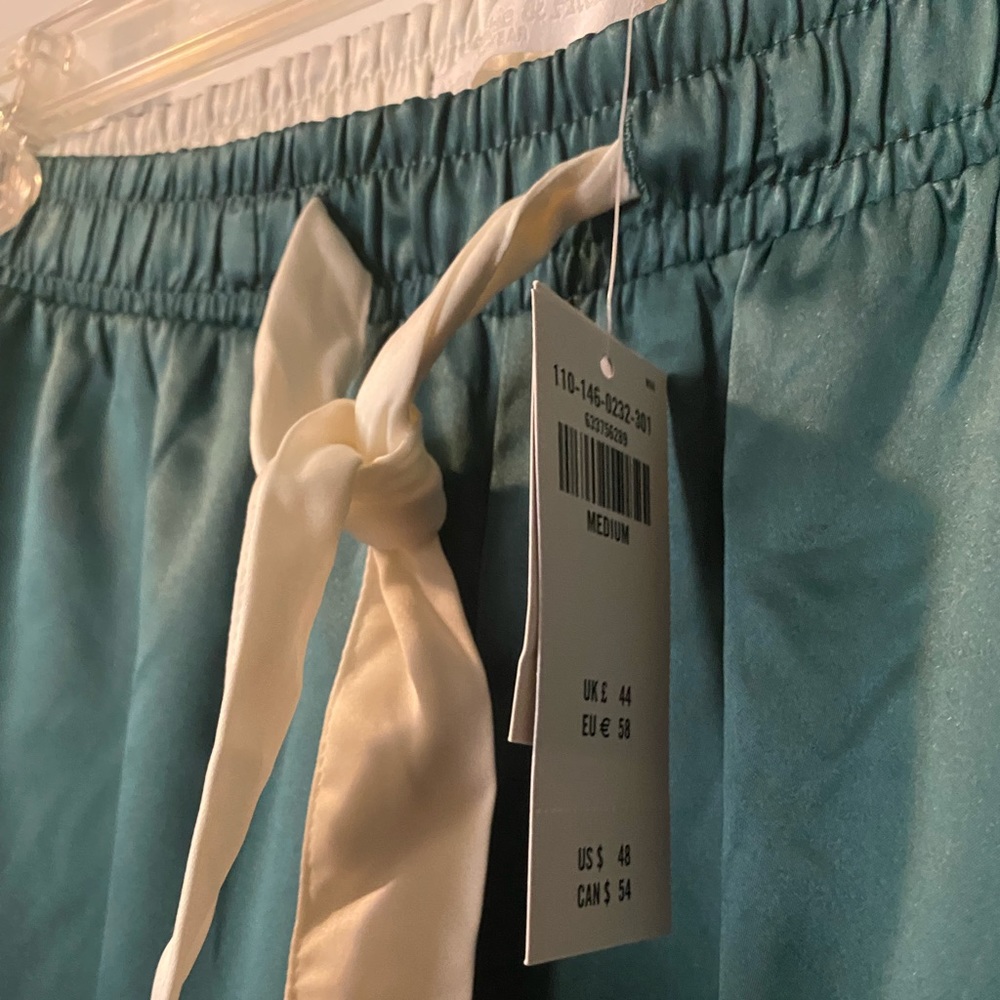NWT! Abercrombie & Fitch Pajama Pant Satin Bottoms Green Medium - Picture 6 of 16